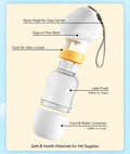 Portable dog water bottle with food bowl open – perfect for walks and hikes