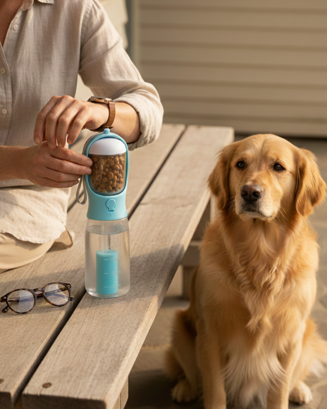 Portable Dog Water Bottle - Built-in Bowl and Treat Storage