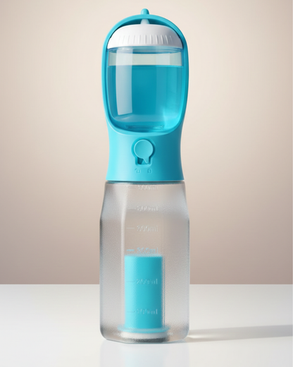 Dog Travel Water Bottle - Built-in Bowl, Treat Compartment and Poop Bag Holder